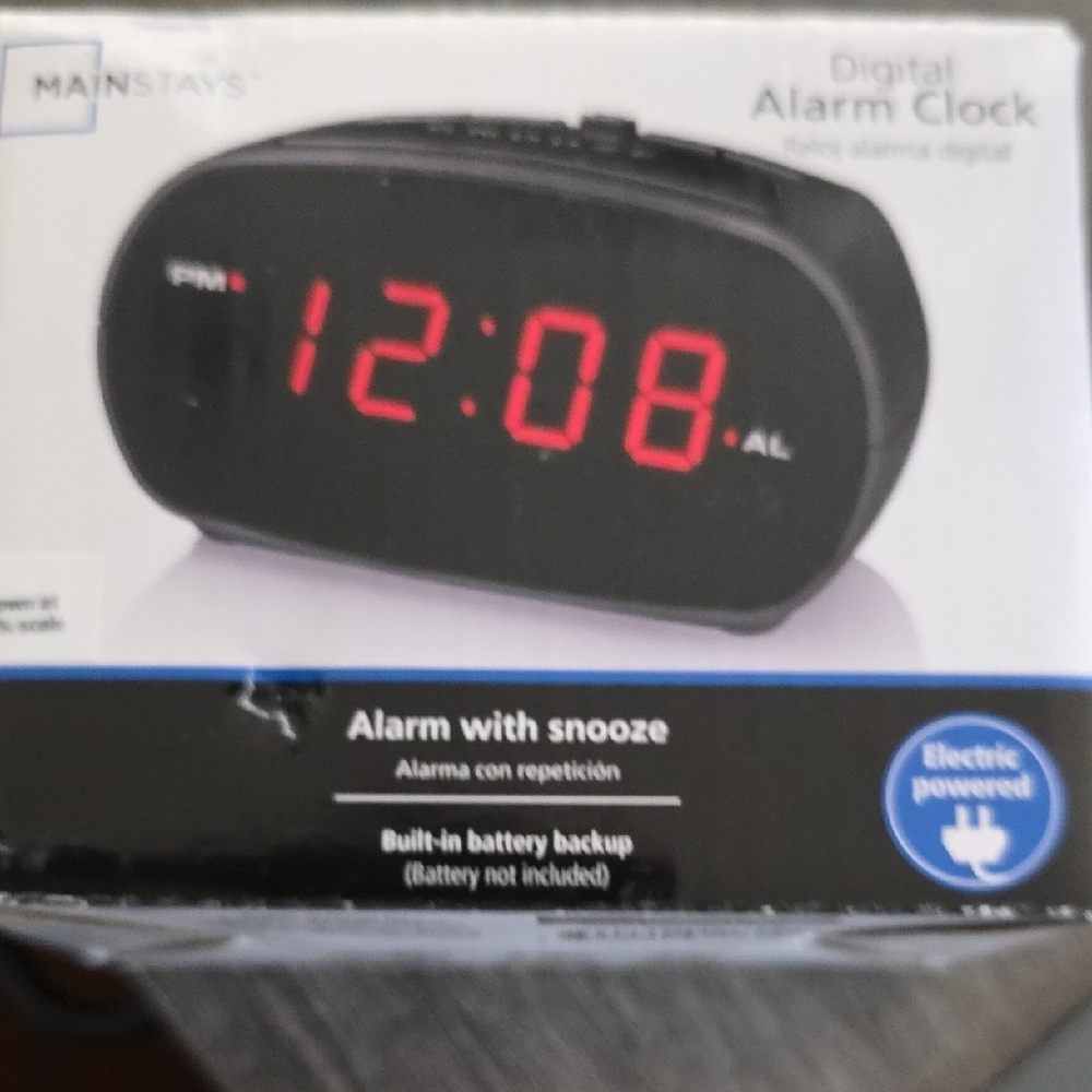 Mainstays Black Digital Alarm Clock with Red Display - Picture 2 of 4